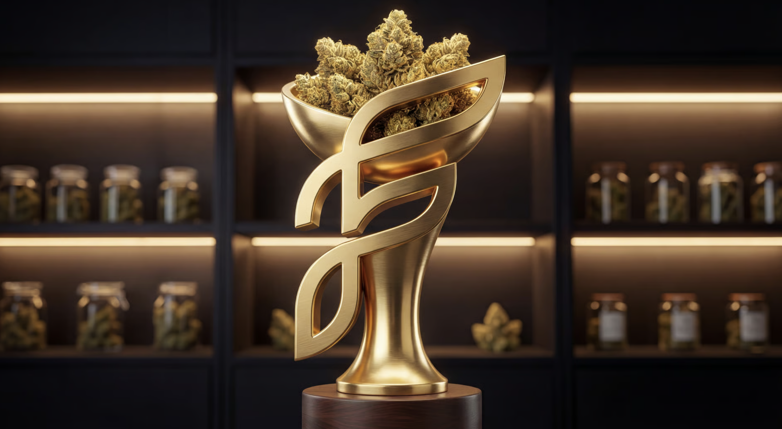 Float Cannabis trophy with premium cannabis flower